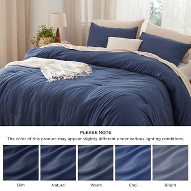 Bedsure California King Size Comforter Set, Navy Soft Prewashed Bedding for All Seasons, 3 Pieces GentleSoft™ Down Alternative Bed Set, 1 Lightweight Comforter (104"x96") and 2 Pillowcases (20"x36") - Image 7