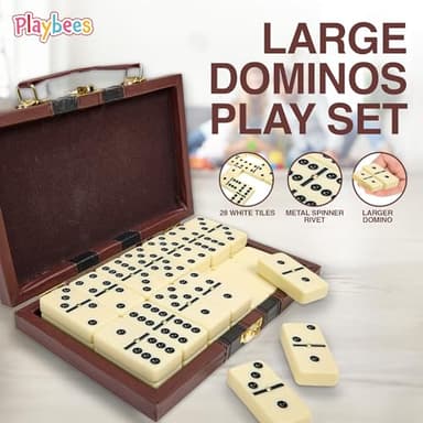 Playbees Jumbo Double Six Dominoes Set - 28 White Classic Tiles in Faux Leather Case - Fun Educational Toy for Kids, Boys, Girls, Classroom Kit, Classic Game Night Party Favors Set, Travel-Friendly - Image 3