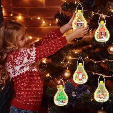 Christmas Ornaments Building Block Set, Compatible with Lego Christmas Tree Decorations Bulbs with Warm Light, Santa Claus Sleigh Phone Booth Fireplace Building Sets Gifts Stocking Stuffers (5 Pack) - Image 3