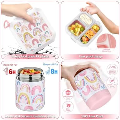 wiwens Bento Lunch Box for Kids with 12oz Soup Thermo Leak-Proof Lunch Food Container with 5 Compartment Thermo Hot Food Jar and Insulated Lunch Bag for Kid Toddler Girls Boys to School - Image 4
