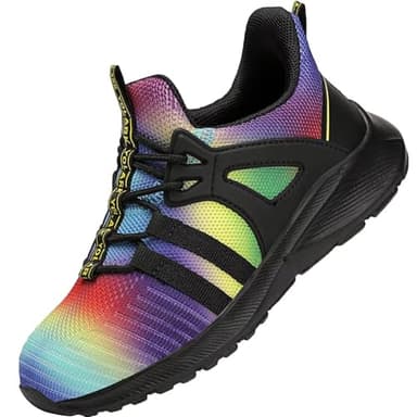 YOLARK Boys Girls Sneakers for Kids Non-Slip Tennis Shoes Fashion Lightweight Breathable Running Sport Athletic(Rainbow Big Size 4) - Image 1