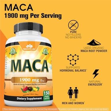 Organic Maca Root – Black, Red & Yellow – 1900 mg per Serving – 150 Capsules – Gelatinized Peruvian Maca – Non-GMO, Gluten-Free, Vegan - Image 5