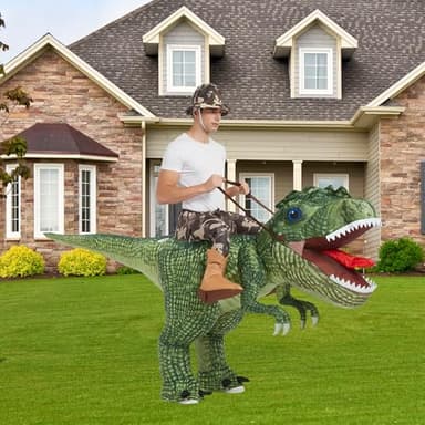 One Casa Inflatable Costume Dinosaur Riding T Rex Air Blow up Funny Party Halloween Costume for Adult - Image 2