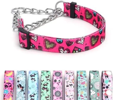 Martingale Dog Collar - Stainless Steel Chain, No Pull Training Collar with Flower Design for Large Medium Small Dogs (18, M - Image 5