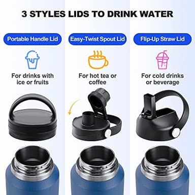 HYDROWION 32oz Stainless Steel Water Bottle(Cold for 48 Hrs, Hot for 24 Hrs),Double Wall Vacuum Insulated Water Bottle with Straw Lid, Spout Lid and Flex Cap, Fit in Any Car Cup Holder,Black - Image 3