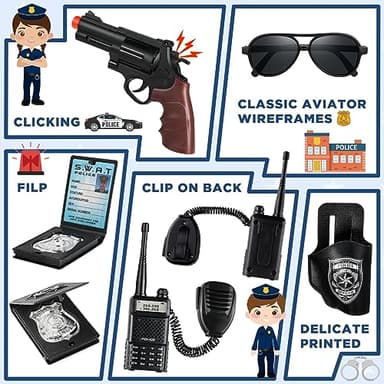 Tepsmigo Police Costume for Kids, Police Uniform for Kids with Police Uniform, Recorder, Shoulder Police Lights, Halloween Costume for Boys Girls, Role Play Kit for Boys Girls - Image 5