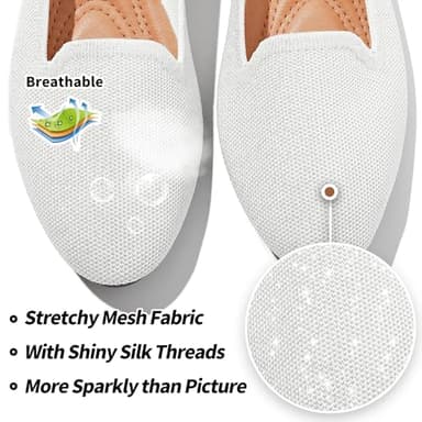 BABUDOG Women's Sparkly Flats Shoes Shiny Mesh Loafers Shoes Soft Memory Foam Flats(Sparkly White.US9) - Image 2