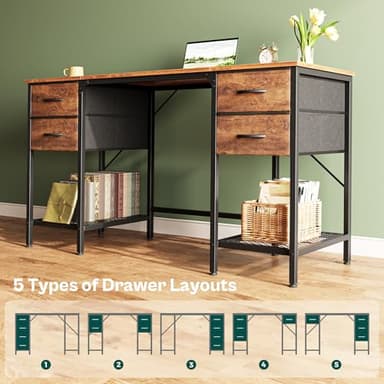 Huuger 55 Inch Computer Desk with 4 Drawers, Office Desk with Mesh Shelf, Gaming Desk, Large Storage, Writing Desk Work Desk for Home Office, Study, Bedroom, Work from Home, Rustic Brown - Image 7