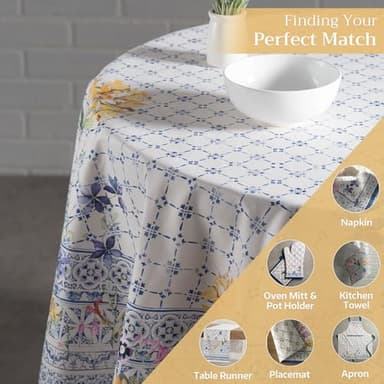 Maison d' Hermine Table Cloth Round Table 100% Cotton 63 Inches Tablecloth Reusable Decorative Everyday Use for Dining Room, Farmhouse, Home, Party, Festive & Wedding Spring Summer - Faience - Image 6