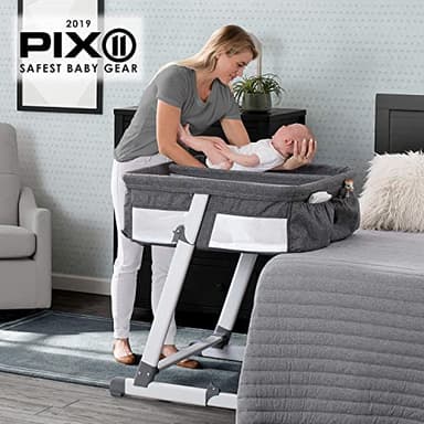 Simmons Kids By The Bed City Sleeper Bassinet for Twins - Adjustable Height Portable Crib with Wheels & Airflow Mesh, Grey Tweed - Image 2