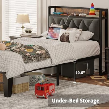 ANCTOR Twin Bed Frames, Storage Headboard with Outlets, Easy to Install, Sturdy and Stable, No Noise, No Box Springs Needed - Perfect for a Good Night's Sleep - Image 6