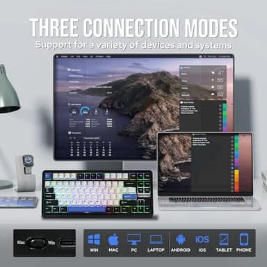 EPOMAKER TH85 QMK/VIA Wireless Gaming Keyboard, BT5.0/2.4GHz/USB-C, Hot Swappable Pre-lubed Custom Creamy Jade Linear Switches, Gasket Creamy Keyboard for PC/Mac/Office/Gaming (Black&White&Blue) - Image 3