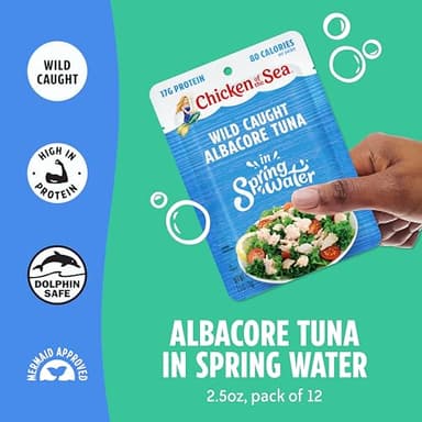 Chicken of the Sea Albacore Tuna in Water Packet, 2.5 oz. Packets (Box of 12), Wild Caught Tuna, Gluten-Free - Image 5