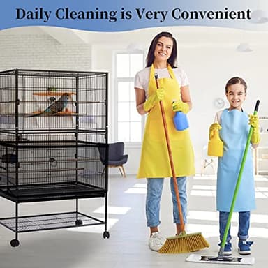 Daoeny Large Bird Cage Cover, Bird Cage Seed Catcher, Adjustable Soft Airy Nylon Mesh Net, Birdcage Cover Skirt Seed Guard for Parrot Parakeet Macaw African Round Square Cages (Black) - Image 7