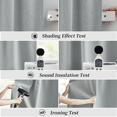 KEQIAOSUOCAI Living Room Full Shade Linen Curtain Panels, High-End Completely Blackout Drapes 96 Inches Drop for Shift Worker and Light Sleepers, Light Gray Back Tab Hook Belt, 50x96, 2 PCs - Image 6