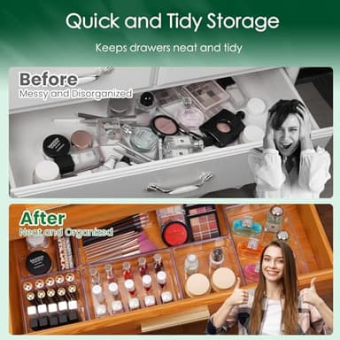 Criusia Drawer Organizer Set, Acrylic Non Slip Non Cracking Kitchen Drawer Storage Tray Large Size Divider, Multifunctional Storage for Cosmetics, Bathroom, Tools, Kitchen and Office (8 PACK) - Image 8