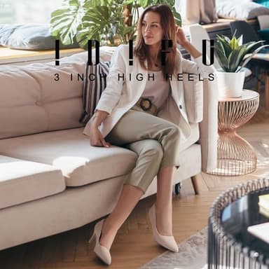 IDIFU Nude High Heels Pumps Closed Toe Heels Women's Pumps Stiletto Pointed Toe Dress Shoes Wedding Prom Bridal Work Office Bride Trendy Dressy Comfortable Classic Pumps Shoes(Nude Nubuck,6.5) - Image 2