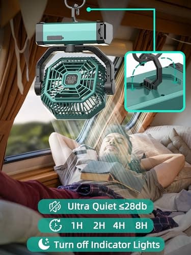Portable Rechargeable Fan - 9-Inch Camping Fan for Tent, 20000mAh(60Hrs) Battery Operated for Camping, Auto Oscillation Cordless, Tent Fan with Remote/Light, 4 Speeds, 4 Timing, Outdoor - Image 5