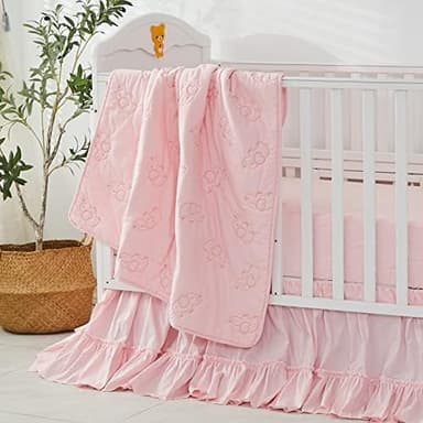 Brandream Crib Bed Skirt for Baby Girls Boys Blush Pink Boho Bohemian Solid Cotton Toddler Bedskirt Farmhouse Chic Ruffle - Image 6
