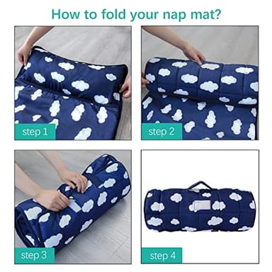 Toddler Nap Mat with Pillow and Blanket, Cot Nap Mats for Daycare Preschool Kindergarten, Lightweight Portable Travel Sleeping Bag for Kids, Super Soft & Cozy, Navy Cloud, 50" x 21" - Image 6
