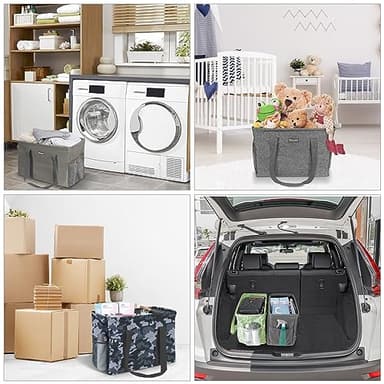 BALEINE Extra Large Utility Tote Bag with Wire Frame for Storage (Black, 16.5''x14''x10'') - Image 7