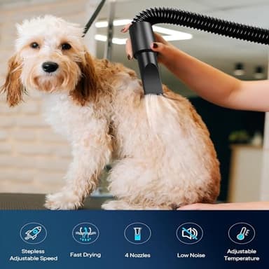 EGFKI Dog Dryer, 5.2HP/ 3800W Pet Grooming High Velocity Force Blower with 4 Nozzles, Adjustable Speed and Temperature Dog Hair Dryers for Grooming - Image 5
