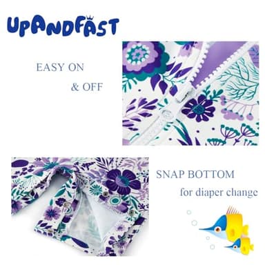 upandfast Baby/Toddler Girls Sunsuit Swimsuit with Snap Bottom UPF 50+ Infant One Piece Rashguard Swimwear (Purple Flower, 2-3T) - Image 3