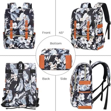 Ronyes Vintage Backpack for Women Men, Laptop Backpack 15.6 inch Bookbag Casual Daypack for College Work, Black with Flower Pattern - Image 7