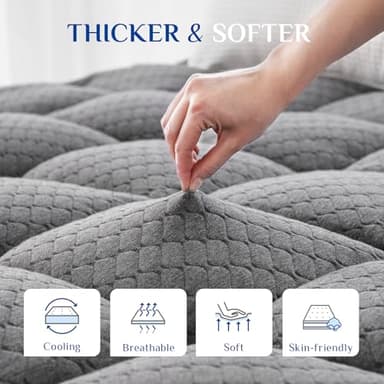 Dual Layer 3 Inch Memory Foam Mattress Topper Queen Size, 2 Inch Cooling Gel Memory Foam Plus 1 Inch PillowTop Mattress Pad Cover, with 8-21 Inch Deep Pocket, Grey - Image 3