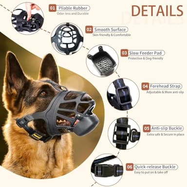 Dog Muzzle, Basket Muzzle with Slow Feeder Pad for Small Medium Large Dogs, Humane Cage Mouth Guard for Positive Training, Stop Biting Chewing Scavenging Licking, Allow Panting, Easy to Use - Image 2