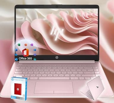 HP 14 Ultrabook • Back to School Limited Edition with Microsoft 365 • Intel 4-Core CPU • 32GB RAM • 1600GB Storage (64GB OnBoard withHP 512GB P500 Portable SSD + 1TB OneDrive) • Pink • Win 11 - Image 1