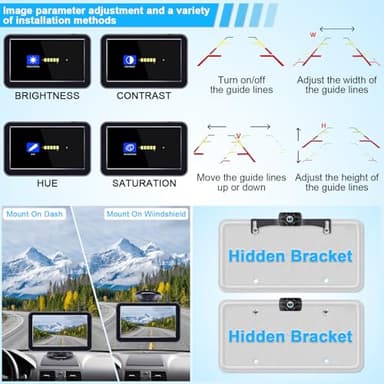 7-Inch Wireless Backup Camera for Truck - 2 Channel, DIY Grid Lines, HD 1080P, Night Vision, IP69K Waterproof, Backup Camera for Truck, Pickup, Trailer, Cars - Parking Safety & Towing Assistance - Image 7