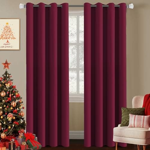H.VERSAILTEX Premium Blackout Curtains for Bedroom Thermal Insulated Room Darkening Curtains Bedroom Curtains for Christmas Home Decoration - Grommet Top (2 Panels,Burgundy, 52 by 84 - Inch) - Image 1