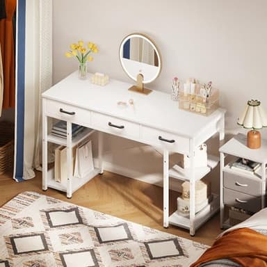 Casaottima Small Office Desk with Fabric Drawers, Computer Desk with Storage Shelves, Modern Writing Table, 48" Home Desk, Pure White - Image 7
