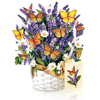 Freshcut Paper Pop Up Cards, Lavender & Butterflies, 12 Inch Life Sized Forever Flower Bouquet 3D Popup Greeting Card, Birthday & Thank You Card, Blank Notecard & Envelope - Image 3