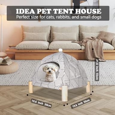 Nockovi 2-in-1 Elevated Cat Tent Cat House, Quick Assembly and Disassembly, Portable Indoor/Outdoor Cute Cat Bed Cave-White Diamond Pattern - Image 3