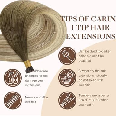 GOO GOO I Tip Hair Extensions - Real Human Hair, 18inch 100g 100S, Cold Fusion I Tip, Invisible Remy, 3/8/613 Balayage Walnut Brown to Ash Brown and Bleach Blonde - Image 9