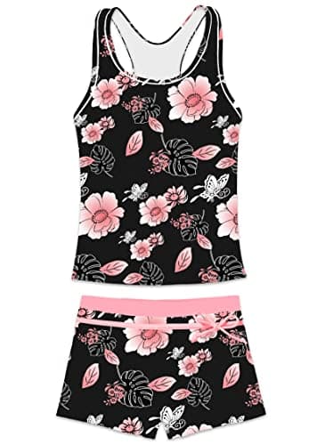 PROALLO Girls Bathing Suits Two Piece Vest Style Swimsuit with Boyshort Tankini Swimwear Butterfly - Image 1