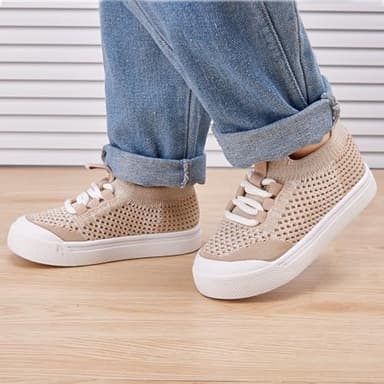 BMCiTYBM Baby Shoes Boys Girls Barefoot First Walking Shoes Breathable Mesh Walker Sneakers Tennis Outdoor Indoor Slip On 12-18 Months Toddler Camel Size 5 Toddler - Image 2