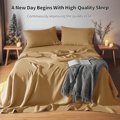 LBRO2M 100% Linen Sheet Set Queen Size,Bed Sheets 4 Piece Sets,Solid Color Natural Flax Bed Sheets Soft Breathable Bedding,16" Deep Pocket,All Season (Queen, Rust) - Image 4