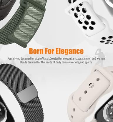 8 Pack Compatible with Apple Watch Ultra 2 Band 49mm 46mm 45mm 44mm Men Women,Breathable Silicone+Milanese Loop+Sport Band+Sport Loop for iWatch Ultra2/Ultra Series 10 46 mm/9/8/7/6/SE/5/4/3 - Image 3