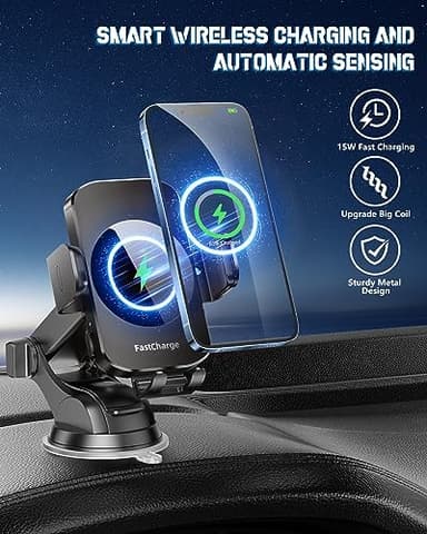 Wireless Car Charger, Fast Charging Phone Holder 3 in 1 Phone Mount Auto Clamping Car Accessories Compatible with iPhone 17 16 15 14 13 12 11 Xs XR, Samsung S23 Ultra S22 S21 S20/S10+ S9+ Note 9 - Image 2
