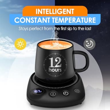 KitchekShop Coffee Mug Warmer - Fastest Heating & Highest Temperature, Coffee Cup Warmer for Desk Auto Shut Off, 4 Temp Settings & 1-12H Timer, Smart Electric Beverage Warmer for Coffee, Tea (Black) - Image 3
