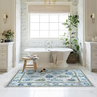 Fame Living Green Oushak Rug, Modern, Vintage, Turkish, Eclectic, Floral, Pastel, Washable, Large Area Rugs for Living Room, Dining, Bedroom, Girls, Boys, 7'5"x9'8" - Image 9