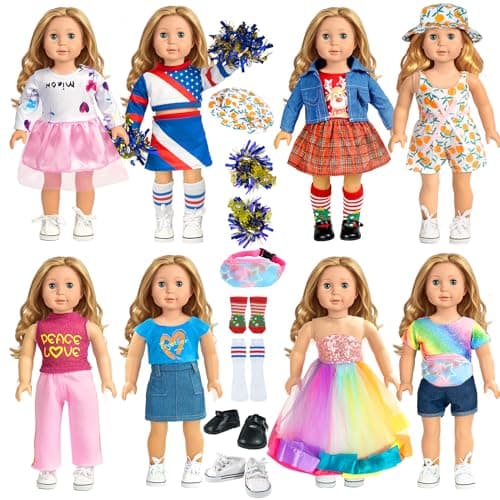18-inch-Doll-Clothes-Accessories ARTST 18 Doll Accessories American Doll Clothing Dress Outfit Set with Hat Shoes Socks WaistBag for Girls - Image 1