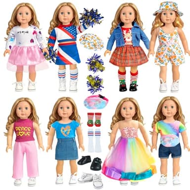 18-inch-Doll-Clothes-Accessories ARTST 18 Doll Accessories American Doll Clothing Dress Outfit Set with Hat Shoes Socks WaistBag for Girls - Image 1