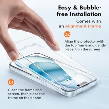 UNBREAKcable 3-Pack Screen Protector for iPhone 15, Double Shatterproof Tempered Glass [Easy Installation Frame] [9H Hardness] [99.99% HD Clear] [Case Friendly] for iPhone 6.1 inch - Image 3