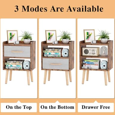 LUCKNOCK Night Stand with Drawer, Mid Century Modern Bedside Table, Sturdy Wood Nightstand with Open Storage Shelf, Small Bedside Table for Bedroom, Kids Room & Small Spaces, Rustic Brown. - Image 8