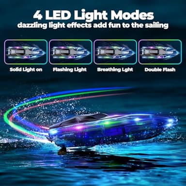 TOLLCY Remote Control Boat for Kids, 2Pack RC Boats with LED Lights for Pools Lakes River & Bathtub, 2.4Ghz Control, Whole Body Waterproof, 2 Rechargeable Batteries Summer Water Toys - Image 3