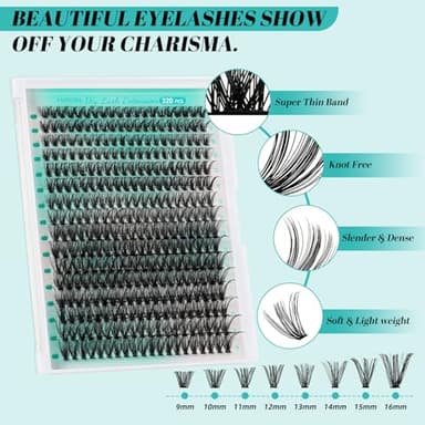 Lash Clusters Kit 320Pcs,40D Eyelash Extension Kit,Lash Bond and Seal Waterproof,Lash Remover for Individual Cluster Lashes Kit,Lash Applicator Tool for DIY Lash Extension Kit(D-Mix9-16mm Kit) - Image 3